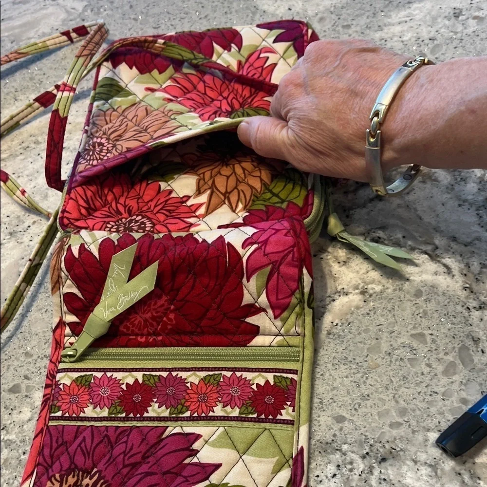 Vera Bradley Pink and Green Floral Crossbody Bag 6.5